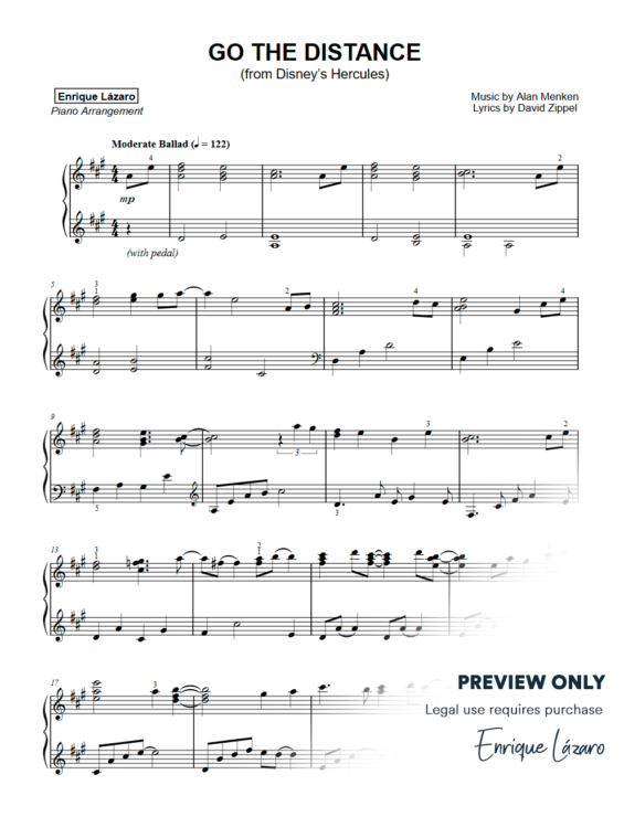 Go The Distance Piano sheet music hercules