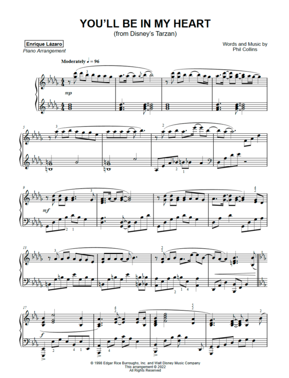 tarzan sheet music