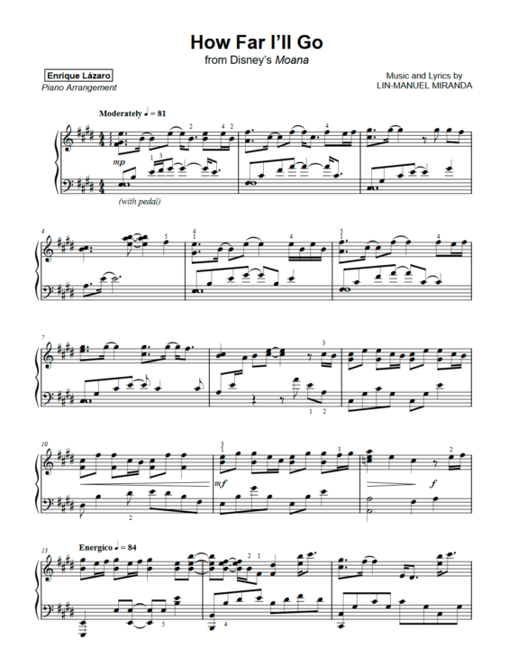 How Far I'll Go Moana piano sheet music